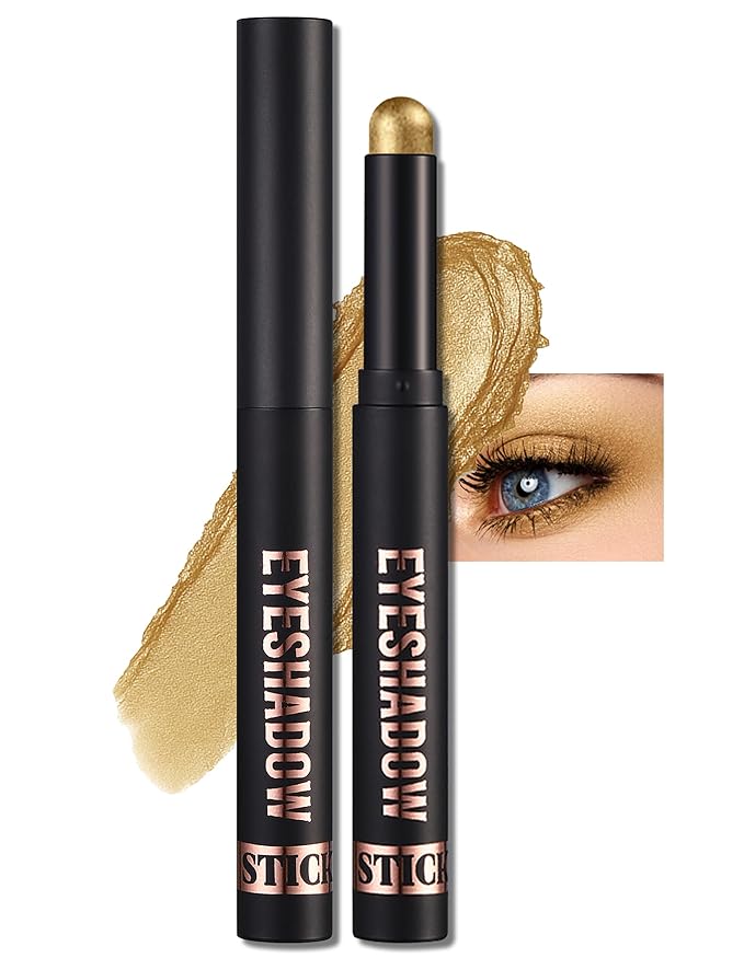 Erinde Shimmer Cream Eyeshadow Stick, Long Lasting Metallic Eye Shadow Sticks, Waterproof Creamy Glitter Eyeshadow Pencil, High Pigmented Blendable Neutral Eye Makeup, 13 Warm Gold Shimmer