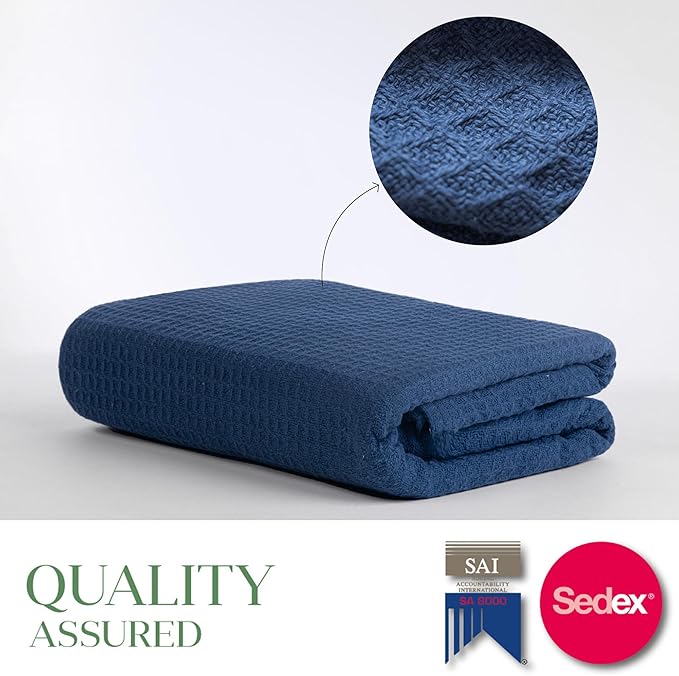 Salt Earth 100% Cotton Throw Blanket, Twin, 68"x92" Waffle Throws for Home, Bedrooms, Outdoor and Cozy Couch, Modern & Cozy Bed Room Decor Blankets, Lightweight All Season Western Blanket (Navy)