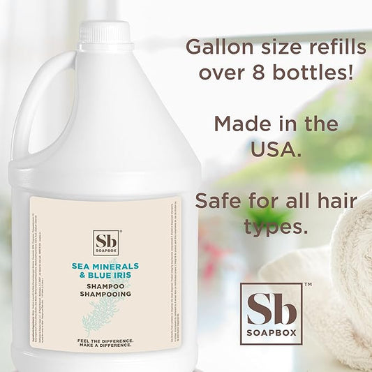 Soapbox Sea Minerals & Blue Iris Shampoo, Vegan, Color Safe, Harsh Harsh Sulfate Free & Silicone Free Hair Shampoo Refill for Home & Professional Use - Gallon Size