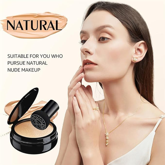 Mushroom Head Air Cushion CC Cream - Oil Control & Moisturizing Concealer Makeup Base, Brighten Long - Lasting Even Color Correcting Concealer Full Coverage for All Skin Types (Natural)
