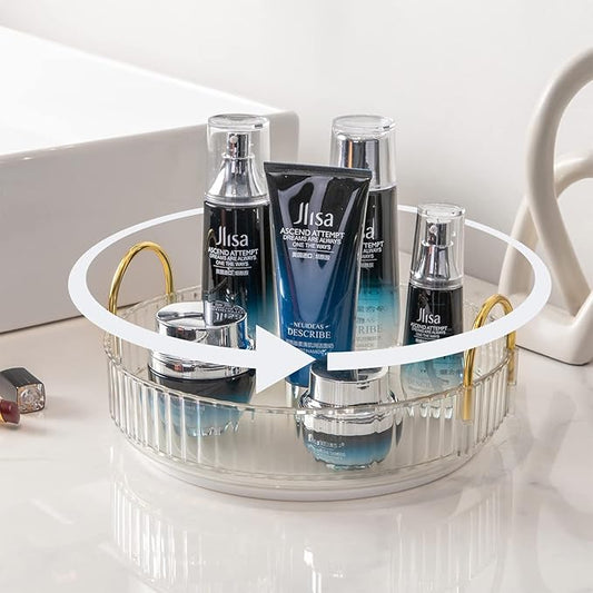 Rotating Makeup Organizer for Vanity, High-Capacity Skincare Clear Make Up Storage Perfume Organizers Cosmetic Dresser Organizer Countertop 360 Spinning (Clear, 1 Tier)