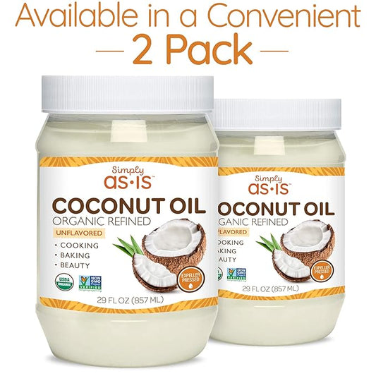 Simply as-is | Organic Refined Coconut Oil for Cooking, Baking & Beauty | Neutral Flavor & Aroma | Expeller-Pressed | 29 fl oz