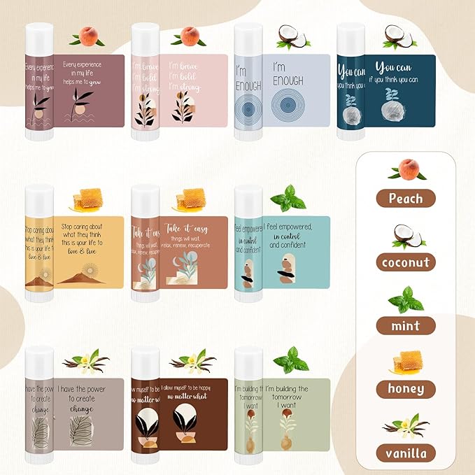 Mental Health Awareness Gifts Lip Balm Bulk Inspirational Lip Balm with Positive Daily Affirmation Cards Self Care Gifts Gifts for Women Men Stress Relief Family Reunion Favor(100 Sets)
