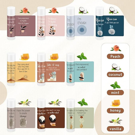 Mental Health Awareness Gifts Lip Balm Bulk Inspirational Lip Balm with Positive Daily Affirmation Cards Self Care Gifts Gifts for Women Men Stress Relief Family Reunion Favor(50 Sets)