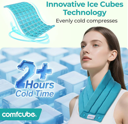 Neck Ice Pack Wrap for Cervical Pain and Cooling, 2 Hours Long Lasting Cold Ice Pack for Neck Shoulders, FSA Eligible, Flexible Cold Pack for Hot Weather, Hot Flashes, Surgery, Swelling
