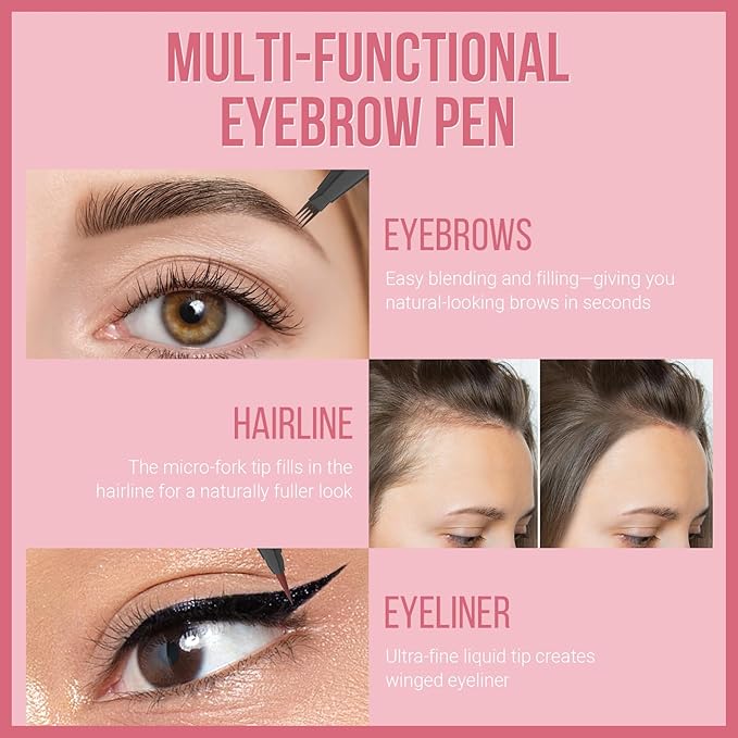 Eyebrow Pen - Microblading eyebrow pencil with Micro-Fork Tip & Precision Tip for Natural Brows, Eyebrow Pencils for Women, Dual-Ended Brow Brush, Waterproof, Black Brown