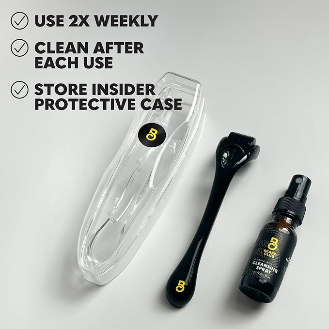 The Beard Club Derma Roller for Face, Body and Scalp - Microneedling for Men and Women with 540 Titanium Microneedles - Beard Roller & Micro Needling Scalp Hair - Gray & Black