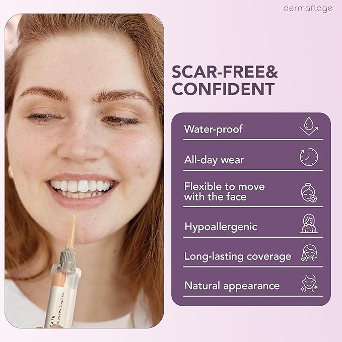 Dermaflage Scar Filler Kit - Medium - Deep Scar Cover and Waterproof Concealer for Acne Scars Wrinkles, and Ice Pick Scars Makeup, 1 mo supply