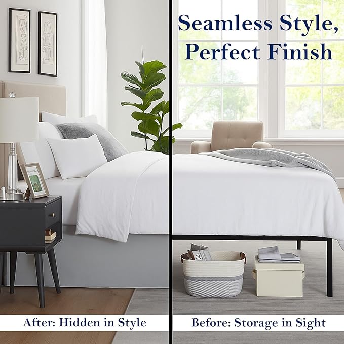 Queen Bed Skirt, Luxury 18 Inch Drop Light Grey Pleated Bed Skirt, Double Brushed Microfiber, Box Pleat Design, Wrinkle & Fade Resistant, Easy Fit Tailored Bedskirt for Queen Size Beds