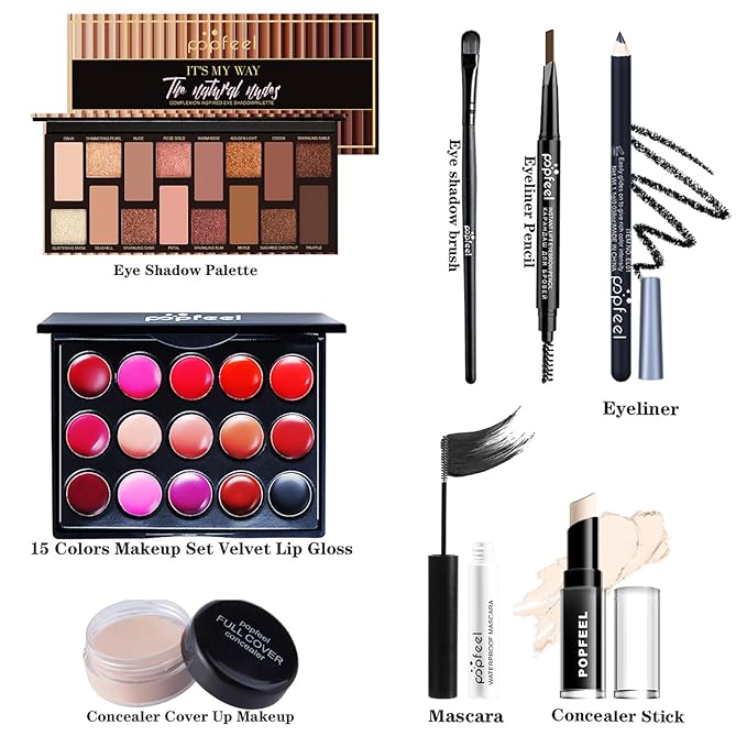Makeup Kit for Women, All in One Makeup Gift Set for Women and Teen Girl, Full Makeup Kit with Lipgloss Eyeshadow Palette Concealer Stick Mascara Eyeliner Pencil Eye Shadow Brush