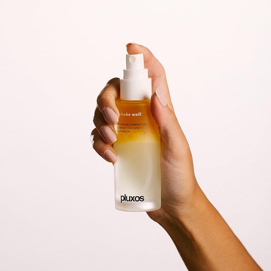 | PLUXOS 47 | SUNSCREEN + SKINCARE SPF 47 FACE MIST SPRAY (Peach) | SUN DEFENSE COMPLEX CARE | Apply Over Makeup, Broad Spectrum, Clear, Light, Vegan, Hydrate, Fight Acne, Anti-Aging, Cell Repair