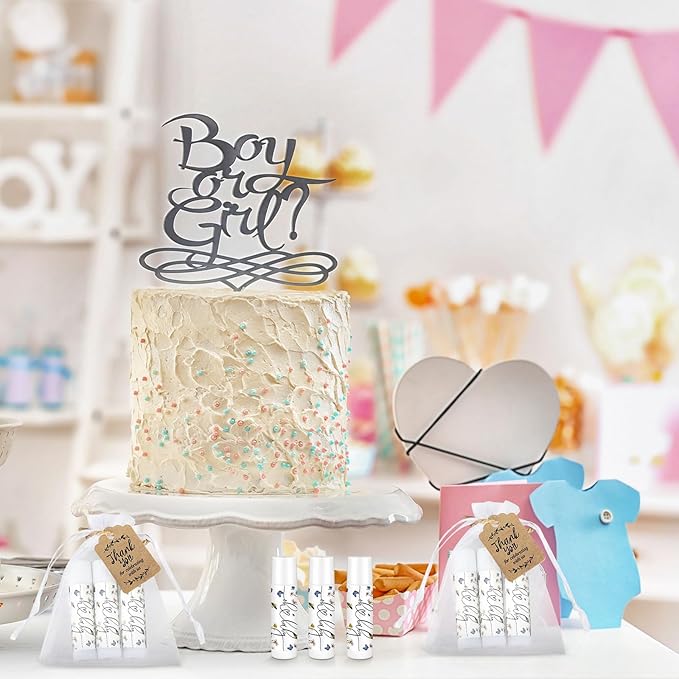 Demissle 50 Pcs Baby Shower Lip Balm Gift Set with 100 Pcs Organza Bags Baby Shower Party Favor for Guest Thank You Tag Rope Baby Shower Party Decoration Gender Reveal Souvenirs(Purple Flower)