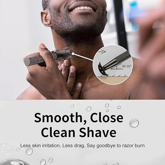 Matte Gun Black Double Edge Safety Razor, Single Blade Razors for Men and Women, with 10 Stainless Steel Safety Razor Blades, Reusable, Eco-friendly, Smooth and Close Shaving, Plastic Free