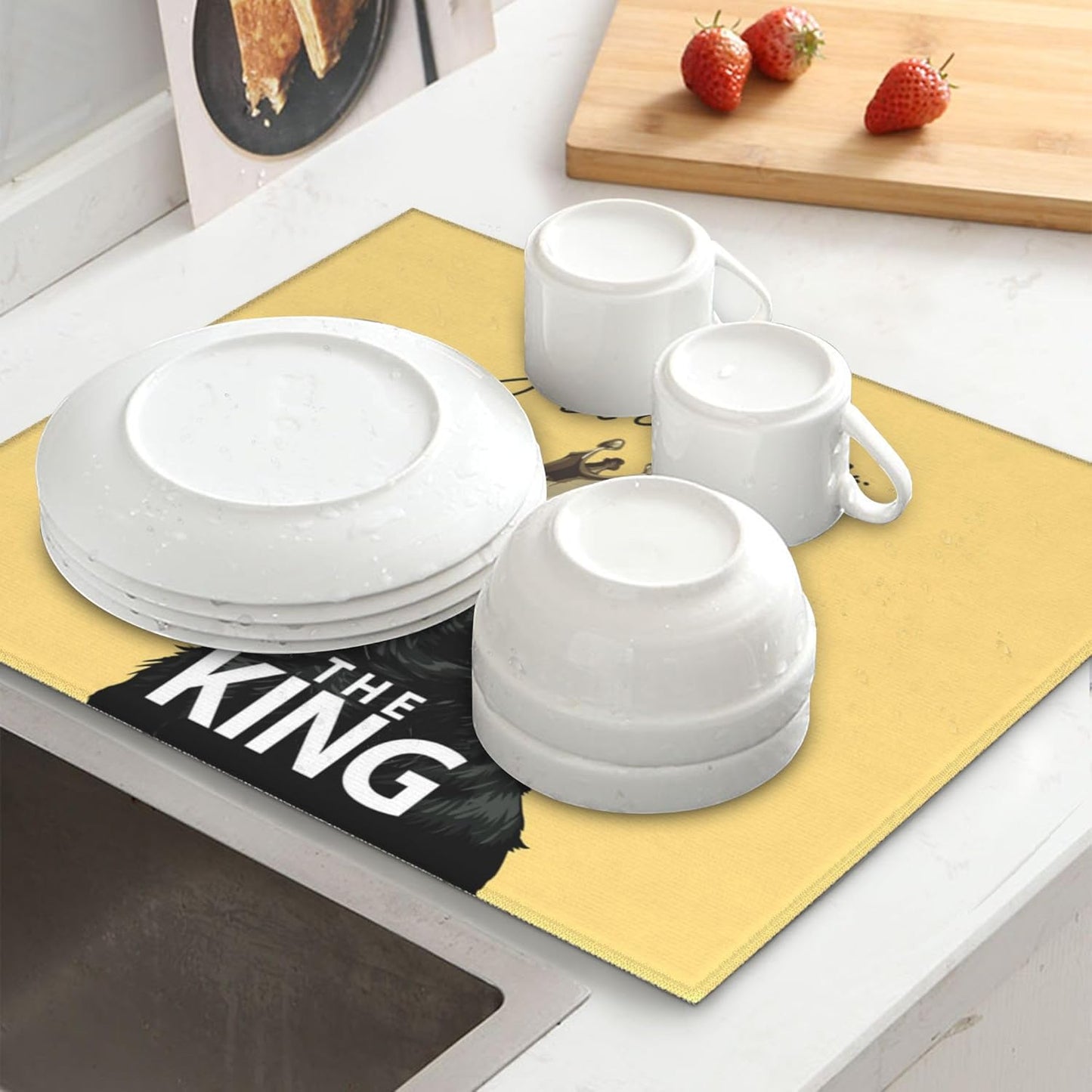 Funny Bulldog Dish Drying Mat for Kitchen Counter Washable Absorbent Reversible Microfiber Cute Dog Drying Pad Kitchen Accessories 16x18 Inch Yellow