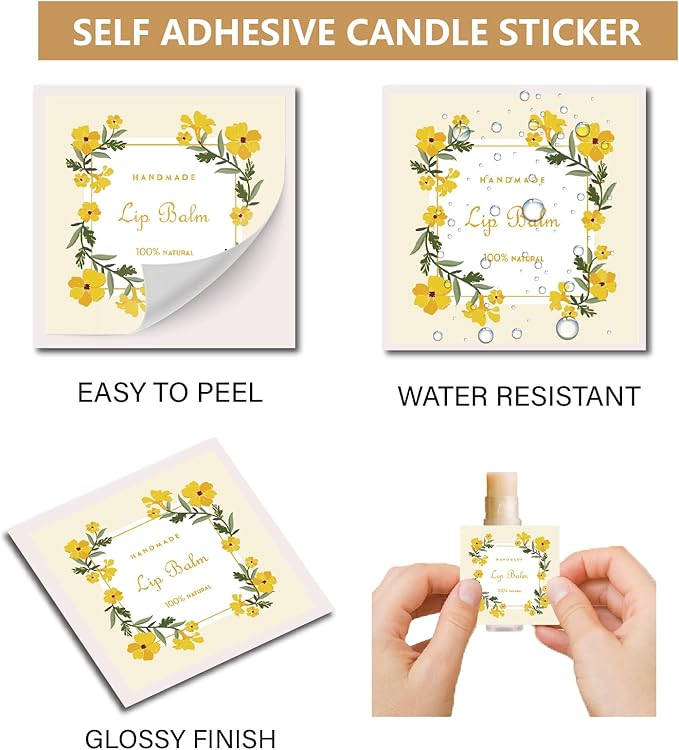 CRASPIRE 80Pcs 8 Styles Lip Balm Sticker Flower Wreath Plants Self-Adhesive Homemade Lip Balm Labels Floral Patter Square DIY Label Stickers for Lip Balm Containers Cosmetics Lipsticks