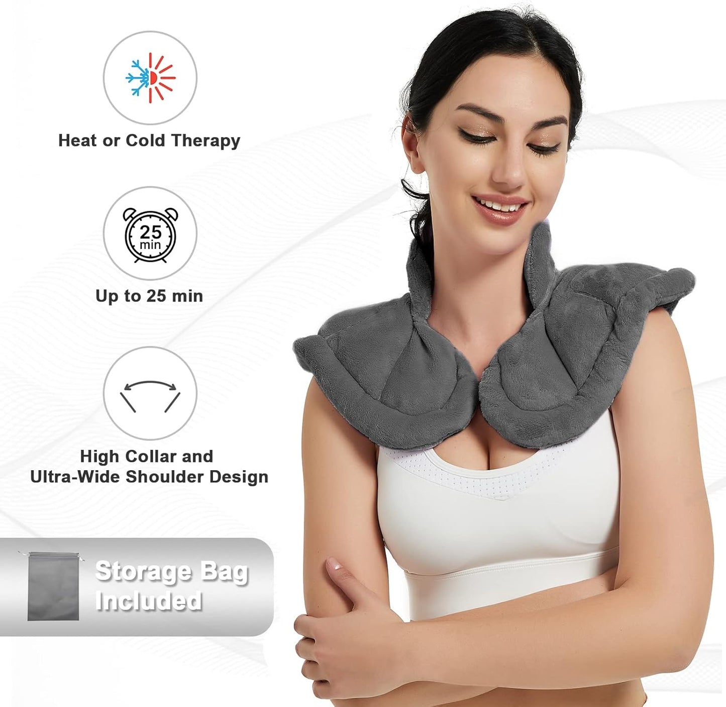 Neck Heating Pad Microwavable for Shoulders, Warmer Wrap Microwave Heating Pad for Neck and Shoulders for Pain Relief - Gray