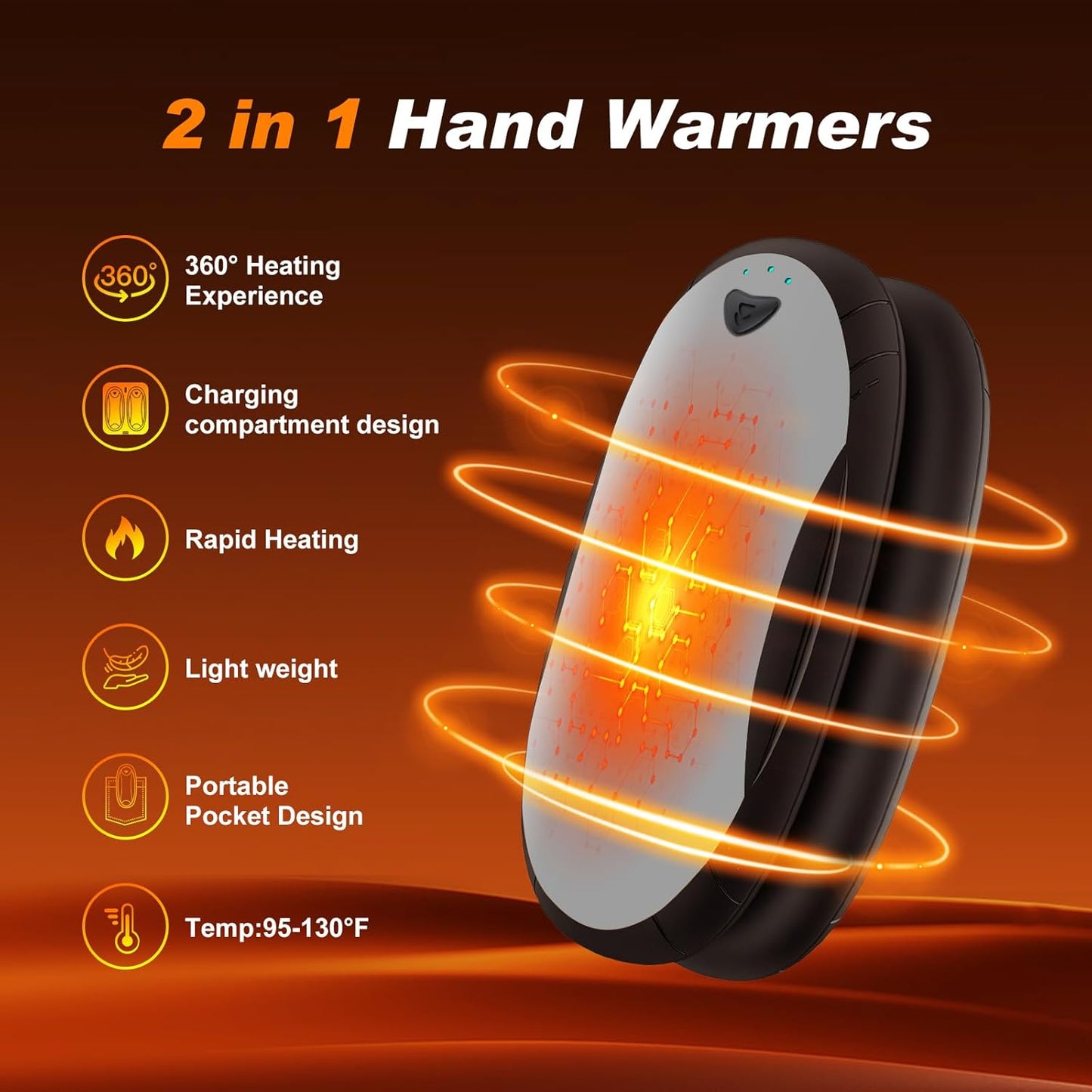 Hand Warmers 2 Pack with 10000mAh Charging Box,Portable Pocket Heater,24Hrs Long Safe Heat,Outdoor, Travel, Golf, Hunting, Camping,Gifts for Men Women