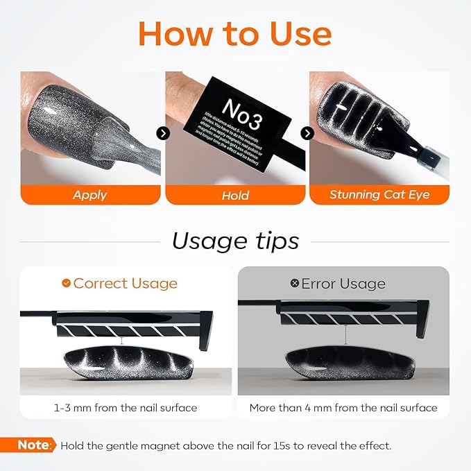 modelones Cat Eye Magnetic for Nails,15PCS Cat Eye Gel Nail Polish Magnet Tools Powerful Set Wand Magnet Summer Nail Polish Square Round Magnet Stick Diverse Glassy Cateye Effect