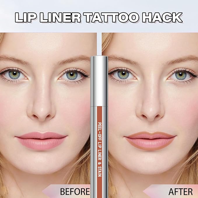 Cilrofelr Peel Off Lip Liner Stain with Tweezer, Long Wear Tattoo Lip Liner, Peel Off Lip Stain with Matte Finish, Long Lasting, Waterproof, Transfer-proof, Highly Pigmented Color (Nude Beige)