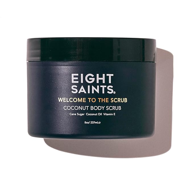 Eight Saints Welcome to the Scrub Coconut Body Scrub, Natural and Organic Exfoliating Sugar Scrub for Acne, Cellulite, Deep Cleansing, Scars, Wrinkles, Exfoliate and Moisturize Skin, 8 Ounces