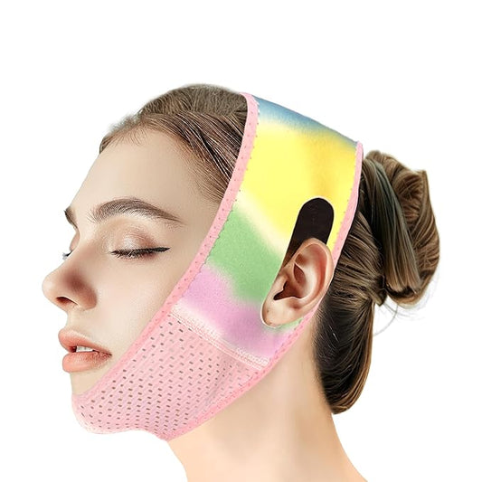 Reusable V Line Lifting Mask with Chin Strap, V Shaped Face Mask for Sagging, Jaw Exerciser (Colorful)
