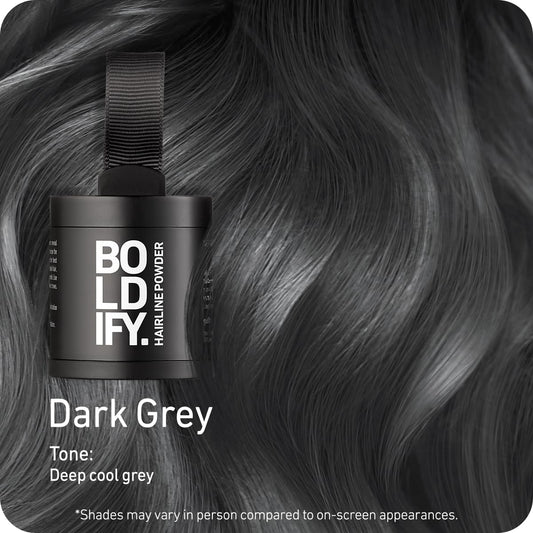BOLDIFY Hairline Powder (LARGE, 10g) - Root Touch Up Hair Color for Gray Coverage - Bald Spot Concealing Hair Powder for Women & Men - 48-Hour Stain-Proof - Dark Gray
