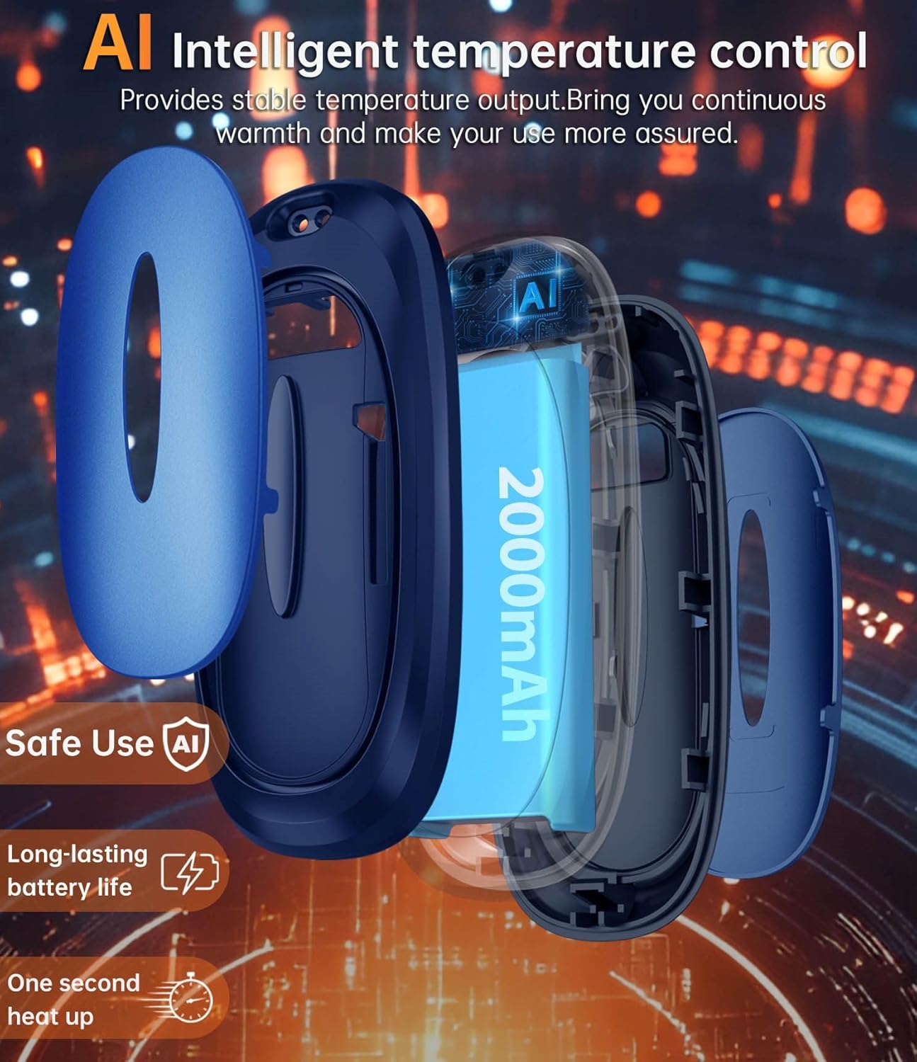 Hand Warmers Rechargeable with 10000mAh Charging Case, 2000mAh Portable Hand Warmers 2 Pack, Reusable Electric Pocket Heater for Hunting, Camping Gear, Outdoors, Gifts