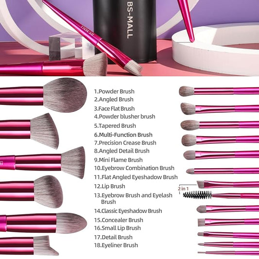 BS-MALL Makeup Brush Set 18 Pcs Premium Synthetic Foundation Powder Concealers Eye shadows Blush Makeup Brushes with black case