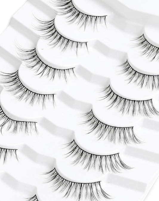 Onlyall Wispy Lashes - Natural Flared False Eyelashes, Soft Fluffy, 7 Pairs DK56