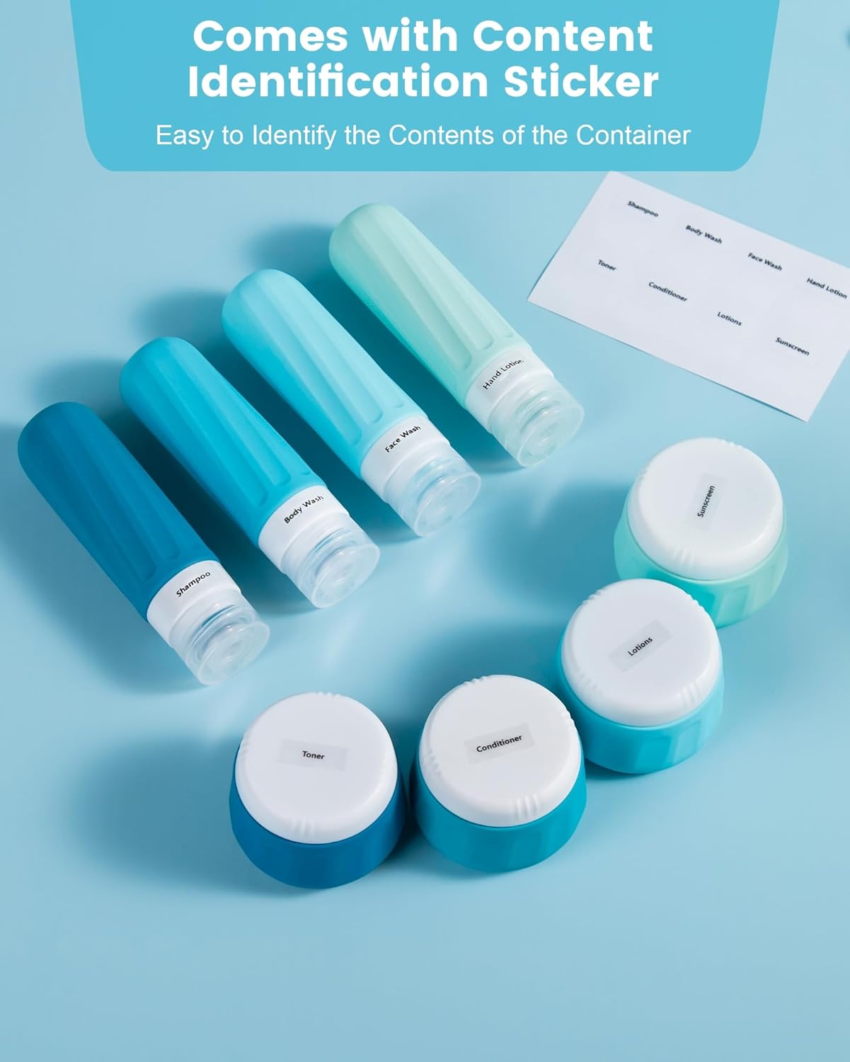 Travel Bottles for Toiletries 8 Pack, Travel Size Toiletries, Tsa Approved Travel Size Containers 3oz, with Travel Essentials Clear Bag, Leak Proof Silicone Squeezable Creams Jars