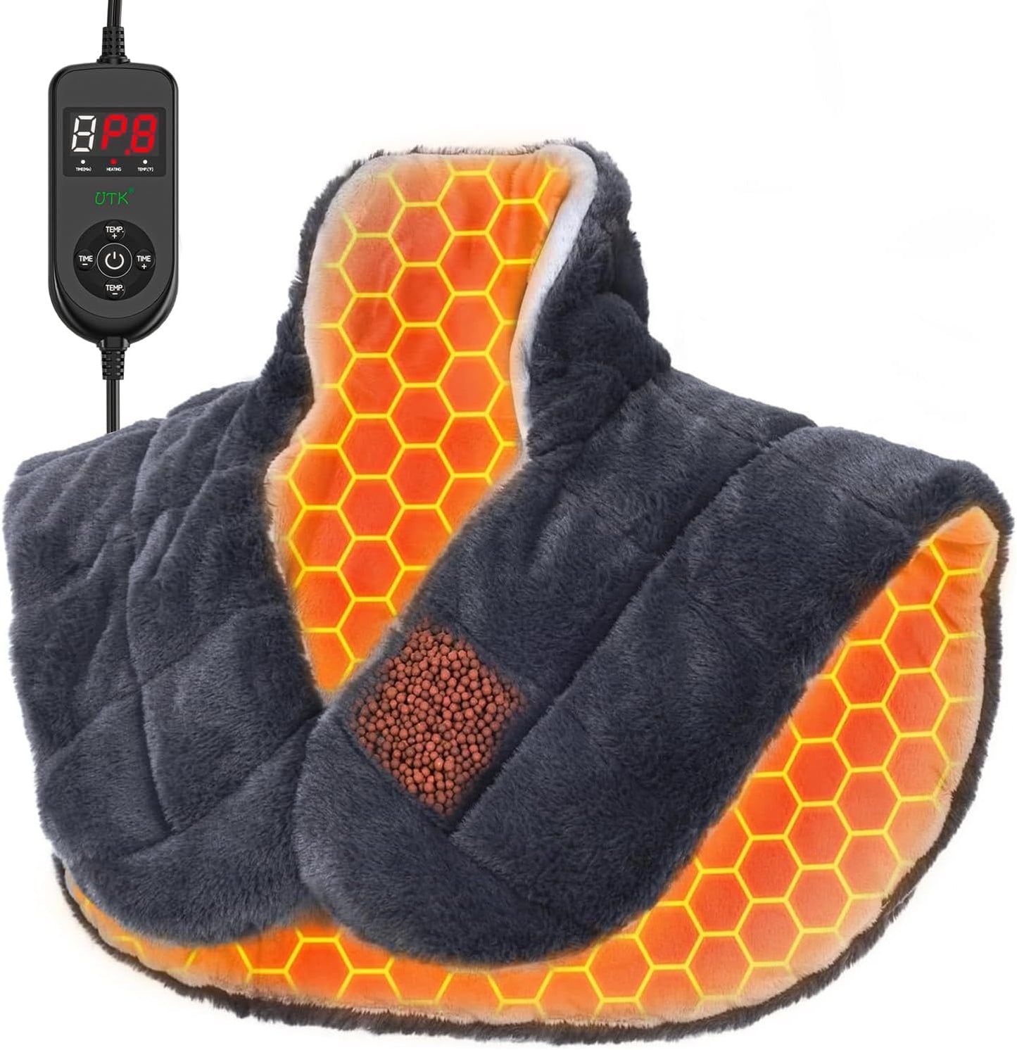 UTK Weighted Heating Pad for Neck and Shoulders and Back, 30s Fast Heat,6X Deeper Pain Relief, Faux Rabbit Fur Fabric, 8 Heat Settings Max 159℉, 4H Auto Off, Memory Function, 24"x 20", Gifts for Women