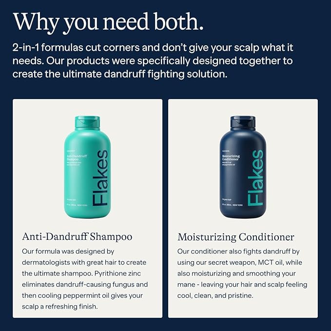 Flakes Anti Dandruff Shampoo and Conditioner Set | Dry, Flaky, & Itchy Scalp Shampoo | Sulfate & Paraben Free for Healthy Hair | Hydrating Shampoo & Moisturizing Conditioner for Scalp Care | 9 fl oz