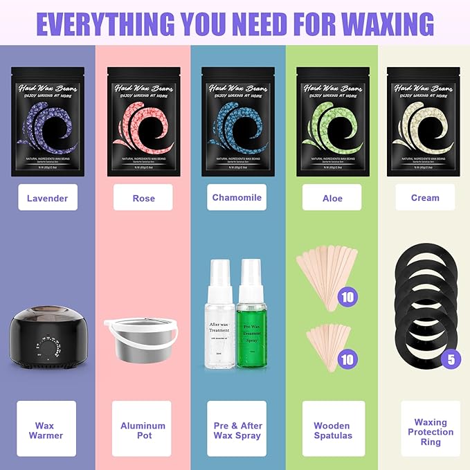 Waxing Kit - TIKESI Wax Warmer for Hair Removal, Hard Wax Kit with 14oz 5 Bags Hard Wax Beans for Full Body, Legs, Face, Eyebrows, Bikini, Brazilian Waxing Kit for Women Men