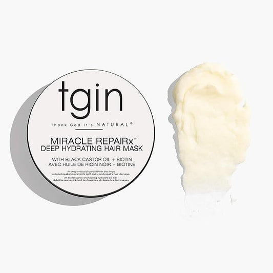 tgin Miracle RepaiRx Deep Hydrating Hair Mask for Curly, Coily and Wavy Hair, with Biotin and Black Castor Oil, Deep Moisture and Repair for Damaged, Color-Treated Hair, 12 oz