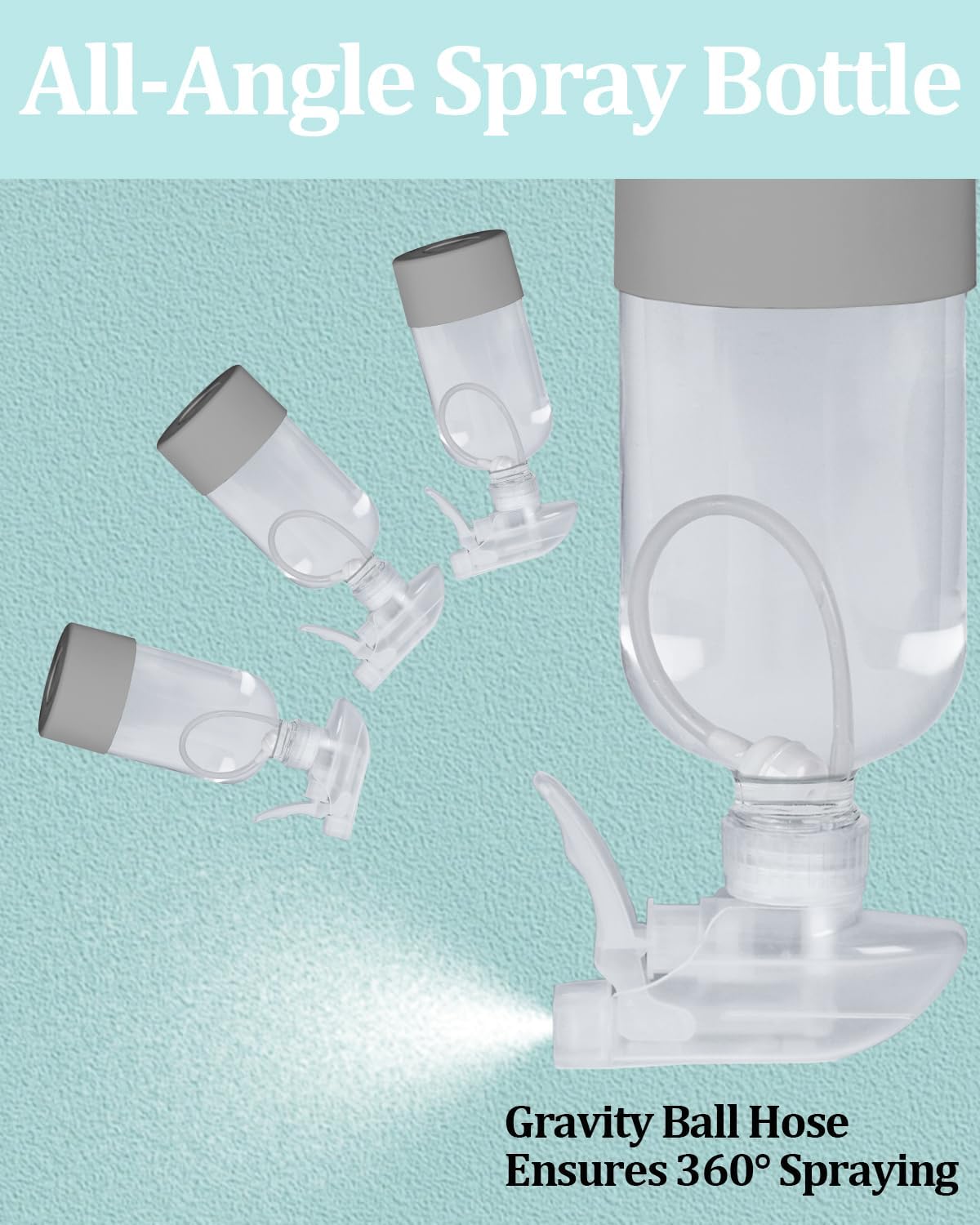 2 Pack 360° Glass Spray Bottles with Silicone Sleeve, 16 oz Empty Refillable Containers with Adjustable Spray Nozzles, Spray Bottles for Hair, Cleaning Solutions and Plants Grey