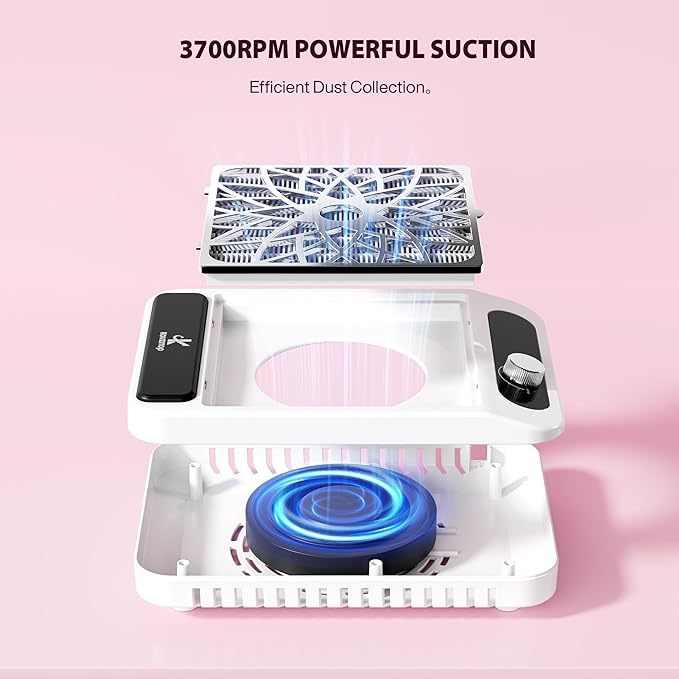 Nail Dust Collector for Nail Techs,Compact & Quiet Vacuum Fan Dust Collector with Reusable Filter, Powerful Dust Suction Machine,Nail Tech Must Haves for Gel Polish,Pedicures,Salon & Home Use