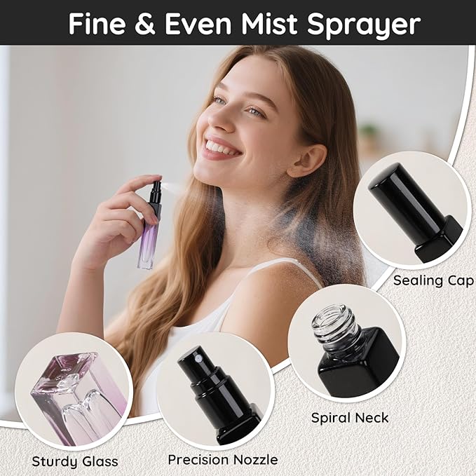 Segbeauty 0.34oz Empty Perfume Bottle, 5 Pack Glass Spray Bottles Travel Perfume Atomizer Sprayer Refillable Atomizer, Travel Size Spray Bottle, 10ml Portable Cologne Dispenser with Refill Tool Kit