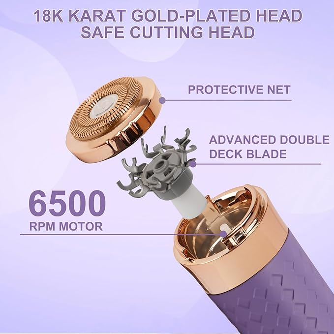 Facial Hair Remover for Women, Painless Rechargeable Hair Removal Device, Comes with 2 Replacement Heads, Portable Electric Shaver/Razors for Face, Chin, Upper Lip, arms and Peach Fuzz (Blue)