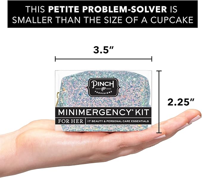 Pinch Provisions Moonstone Glitter Minimergency Kit, includes 17 Travel-Sized Cosmetic Essentials, Convenient for Purses, Emergency Beauty Accessories, Gifts for Holiday’s & Birthday’s