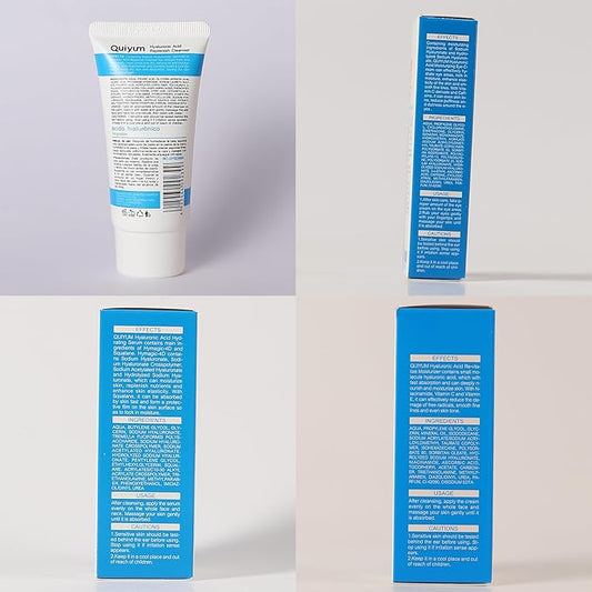 Skin Care Set, Hyaluronic Acid Travel Size Skincare Set W/ Low pH Cleanser, Moisturizer, Serum, Eye Cream, Toiletry Bag, Face Care Set Gift for Women Girls, Hydrating Anti Aging for Dry Skin