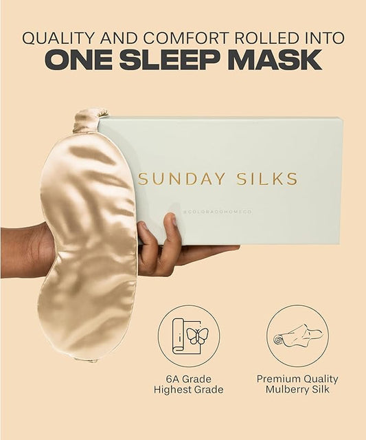 SUNDAYSILKS™ Exclusive Mulberry Silk Sleep Mask | Soft Eye Covers, Blackout Sleeping Mask for Women & Men | Silk Eye Mask for Sleep, Travel, and Relaxation | Antifaz para Dormir [Nude Champagne]