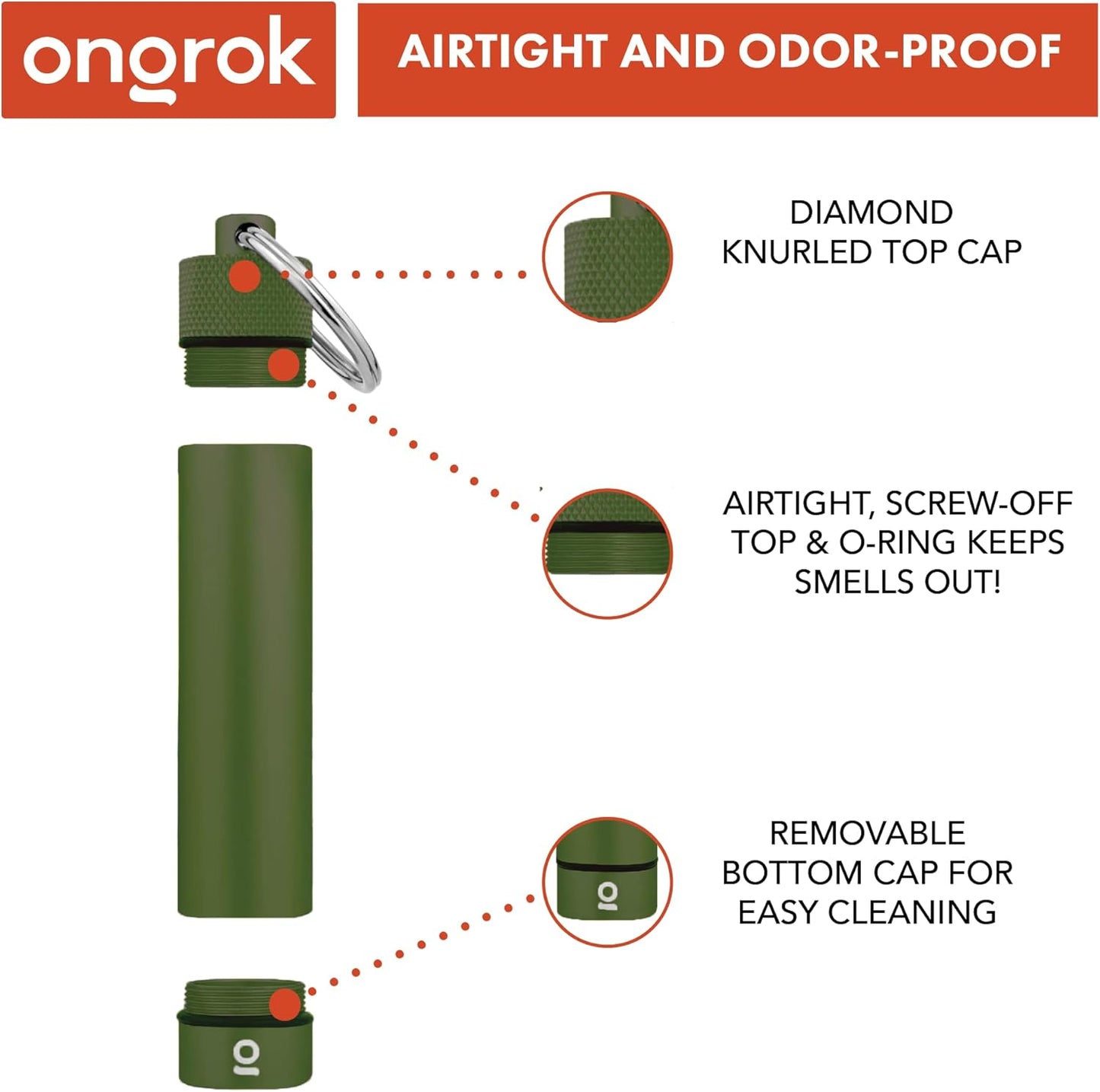 ONGROK Premium Storage Tube, Keychain, Pocket-Sized, Airtight, Aluminum Metal Holder and Case (Green)