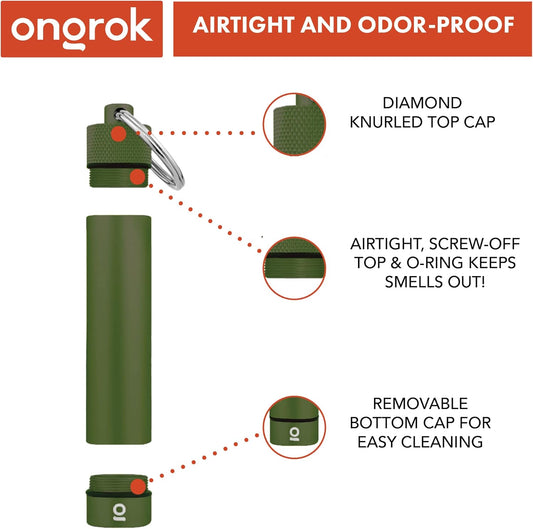 ONGROK Premium Storage Tube, Keychain, Pocket-Sized, Airtight, Aluminum Metal Holder and Case (Green)