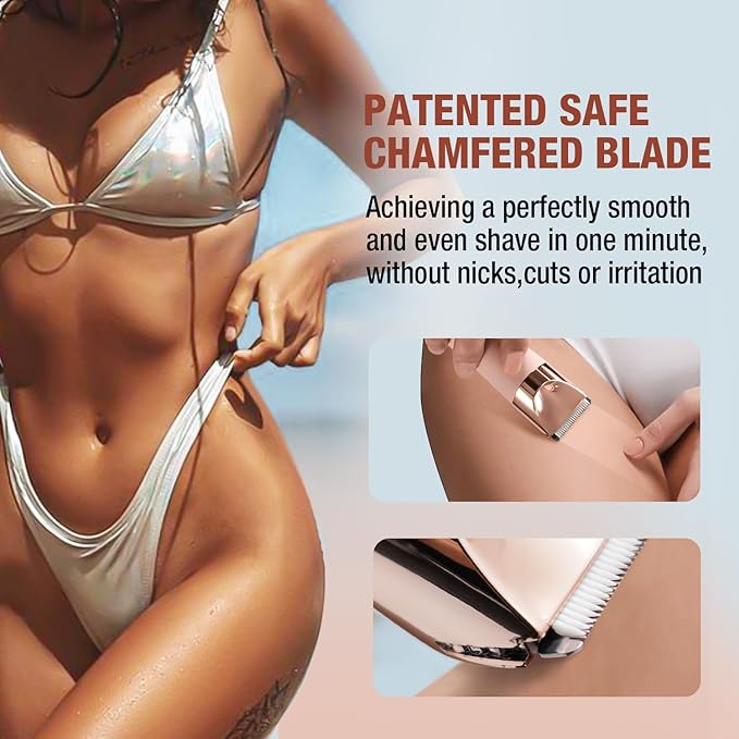 SUPRENT Bikini Trimmer Women- Painless Ladies Hair Removal Waterproof Wet & Dry- 2 in 1 Lady Shaver for Pubic Hair & Facial Hair- Cordless Electric Razors with USB-C Rechargeable-Pink