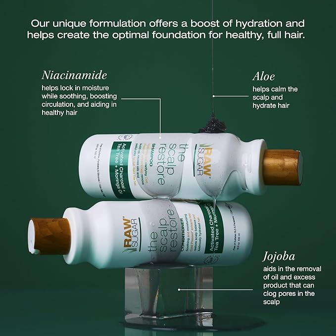 Raw Sugar Scalp Restore Hair Care Bundle, Shampoo and Conditioner Set with Jojoba, Aloe and Niacinamide, Formulated without Sulfates + Parabens