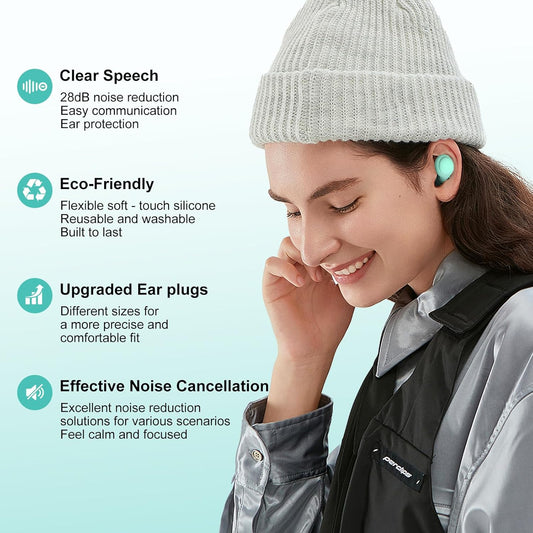 2 Noise Cancelling Ear Plugs, Beinkap Sleeping Earplugs with 12 Silicone Soft Reusable Ear Tips for Social Gatherings, Work, Sleeping, Concerts, Parenting, Conversation, 28 dB Noise Reduction