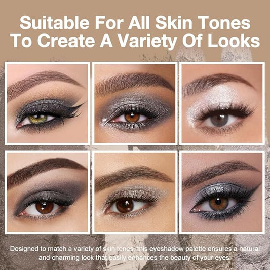 evpct 6 Colors Smokey Grey Eyeshadow Palette, Black Smoky Gray White Silver Taupe Glitter Sparkle Shimmer Matte High Pigment Mini Travel Eye shadow Palette Makeup for older Women, Long Lasting