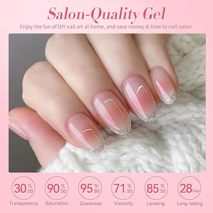 BORN PRETTY Jelly Gel Nail Polish Set,Sheer Nude Pink Natural Color Ice Transparent Tranlusent Gel Polish Kit for Salon Manicure and Nail Art DIY at Home 6PCS 7ml