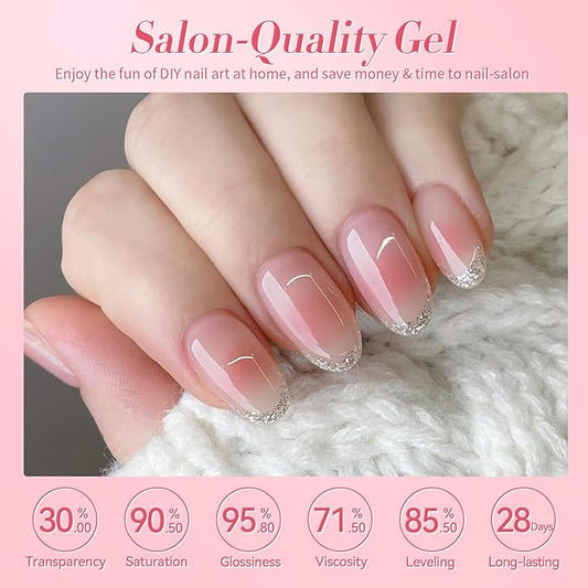BORN PRETTY Jelly Gel Nail Polish Set,Sheer Nude Pink Natural Color Ice Transparent Tranlusent Gel Polish Kit for Salon Manicure and Nail Art DIY at Home 6PCS 7ml