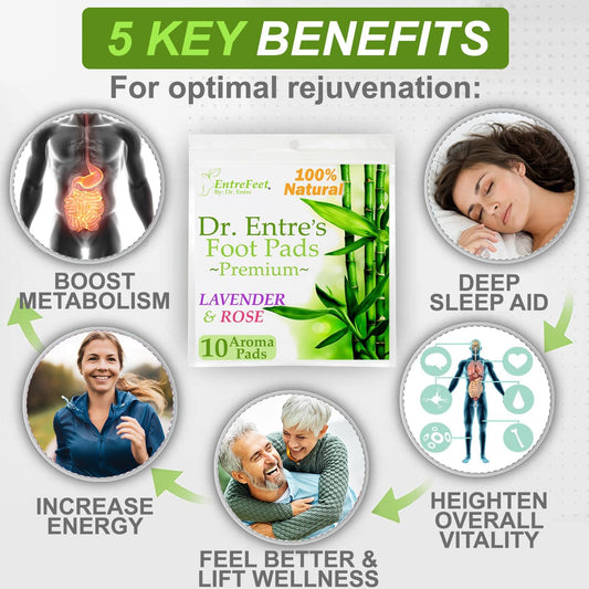 Dr. Entre's Foot Pads: Premium Foot Pads to Feel Better, Sleep Better & Relieve Stress | Effective Organic Lavender & Rose Foot Patches | 10 Pack